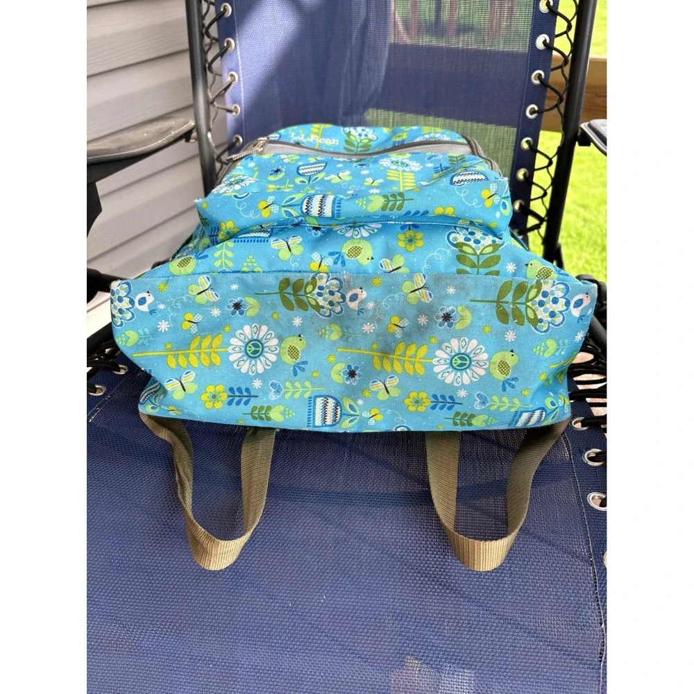 LL Bean Junior Original Book Pack Backpack Blue Floral Peace Bird Print Kids